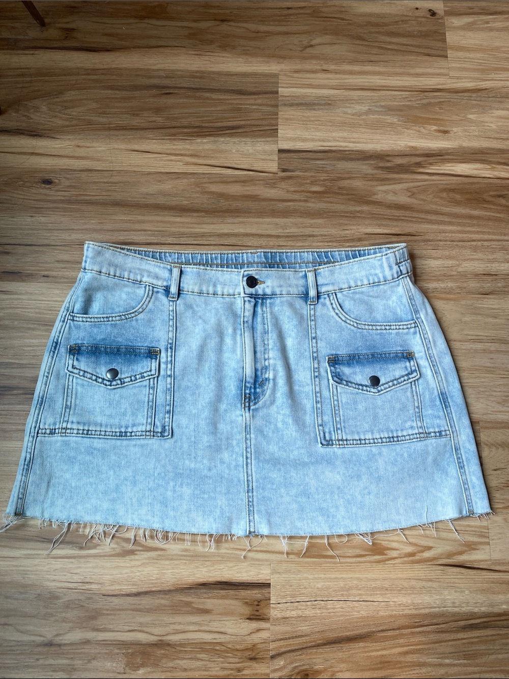 Light Wash Denim Mini Skirt with Elastic Back